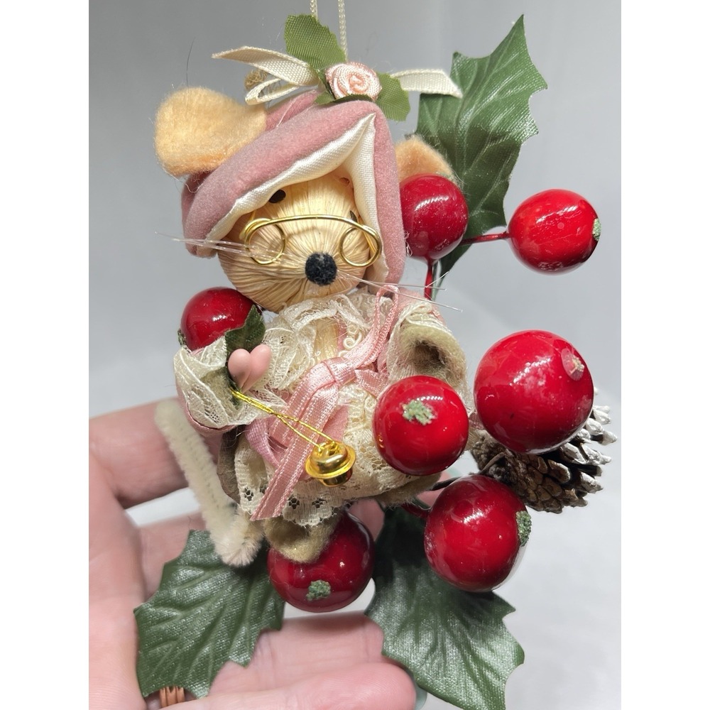 Vintage Kurt Adler Corn Husk Mouse Grandmother Glasses Christmas Ornament READ